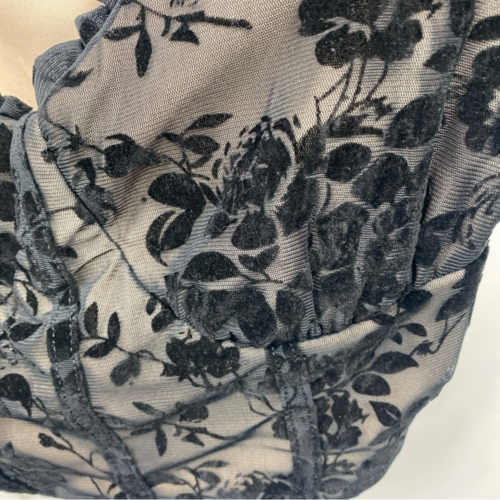 Floral Velvet Bralette Festival Whimsy Sexy Goth Top Crop Lacey Medium - Picture 3 of 8